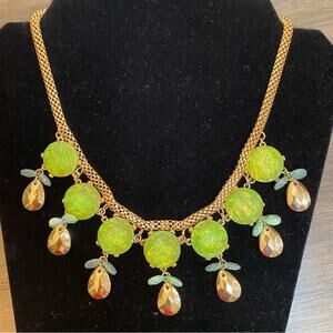 CATO STATEMENT NECKLACE NWT GREEN & GOLD Iridescent bauble bubble
